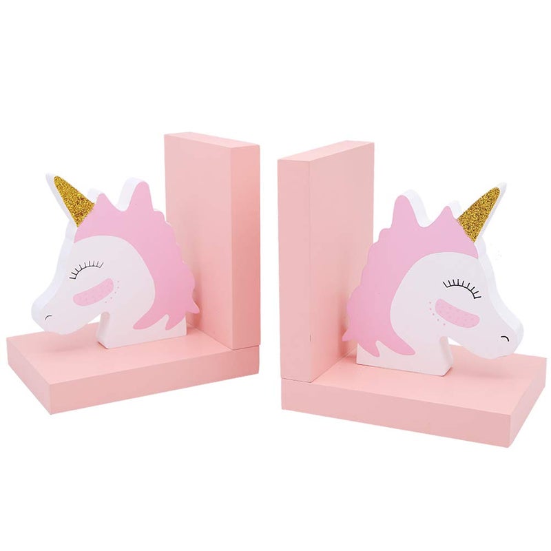 Unigift Cute Pink Unicorn Wooden Book Organizer Bookends Book end Book File Home Office Library Decoration Birthday Gift - Image 1
